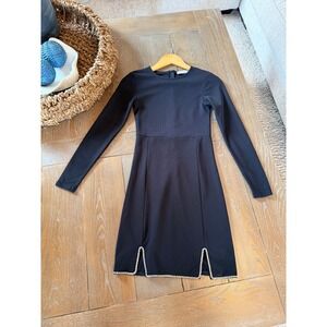Mango‎ MNG Mini Dress Womens Black Size 2 Rhinestone Slit Long Sleeve Bodycon
